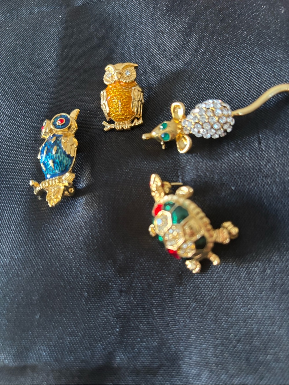 Assorted Gold-Tone Animal Brooches - Owl, Turtle & Mouse Set